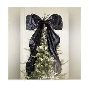 Anthropologie Black Satin Star-Studded Tree Topper Bow